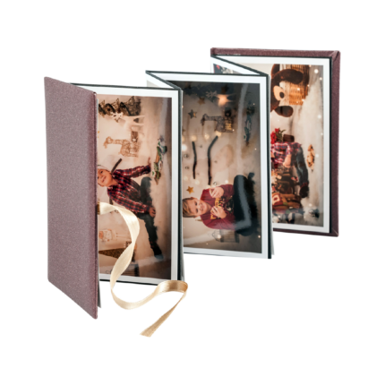 Acordeon foto 10×15 cm cu copertă textilă și panglică