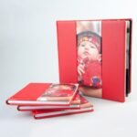 Set albume foto de botez din eco piele roșie pentru părinți și nași